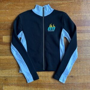 Y2K Black White & Green Zip-Up Jacket with Flame Design